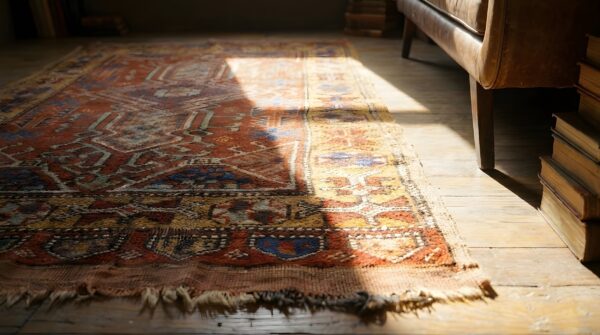 Rustic antique red small scatter size wool pile tribal geometric turkish yastik rug 7 Rustic antique red small scatter size wool pile tribal geometric turkish yastik rug (sku 22767) - in-room detail