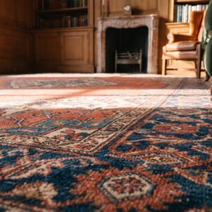 Rustic Room Size Antique Primitive Tribal Coral Persian Serapi Heriz Carpet (SKU 21225) - in-room detail