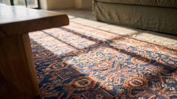 Rustic tribal allover pattern antique blue persian afshar rug (sku 21854) - in-room detail