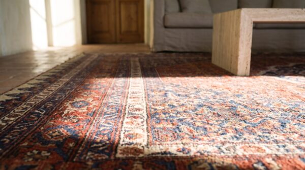 Rustic tribal fish design antique persian coral bidjar room size rug (sku 19674) - in-room detail