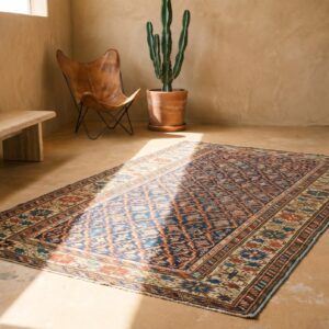 Rustic Tribal Geometric Antique Blue Caucasian Shirvan Rug (SKU 18174) - room view