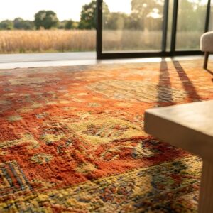 Rustic Tribal Geometric Antique East Turkestan Room Size Coral Khotan Rug (SKU 25444) - in-room detail