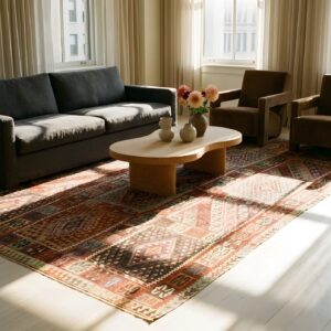 Rustic Tribal Geometric Antique Turkish Late 19th Century Kilim Rug (SKU 24193) - room view