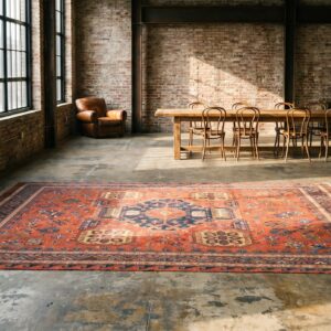 Rustic Tribal Antique Large Size Coral Caucasian Soumak Flat Weave Rug (SKU 20350) - room view
