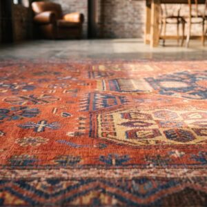 Rustic Tribal Antique Large Size Coral Caucasian Soumak Flat Weave Rug (SKU 20350) - in-room detail