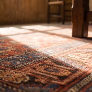 Rustic Tribal Antique Persian Bakshaish Coral Hallway Runner Rug (SKU 20203) - in-room detail
