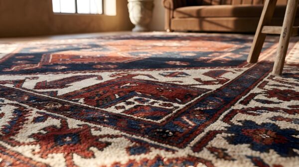Rustic tribal antique persian malayer wide long and narrow gallery size rug (sku 22746) - in-room detail