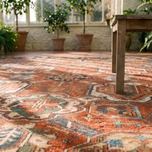 Rustic Tribal Red Large Scale Allover Pattern Antique Persian Room Size Heriz Serapi Rug (SKU 25252) - in-room detail