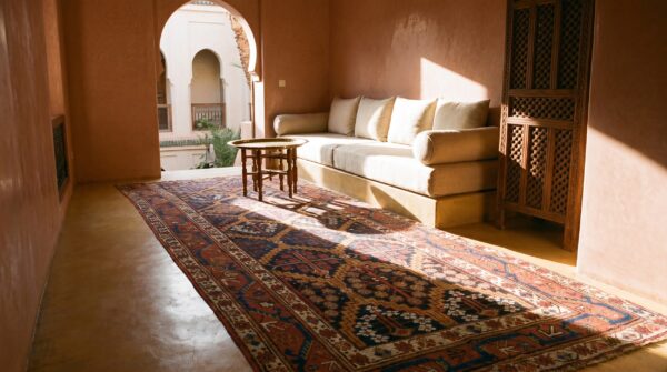 Rustic tribal shrub pattern antique persian afshar hallway runner rug (sku 21969) - room view