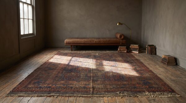 Rustic worn distressed antique tribal persian baluch shabby chic rug 9 Rustic worn distressed antique tribal persian baluch shabby chic rug (sku 20455) - room view