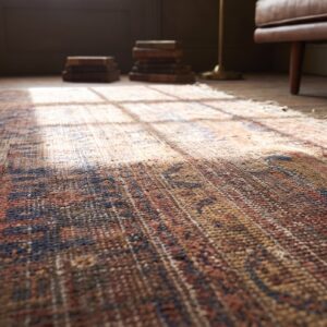 Rustic Worn Distressed Antique Tribal Persian Baluch Shabby Chic Rug (SKU 20455) - in-room detail