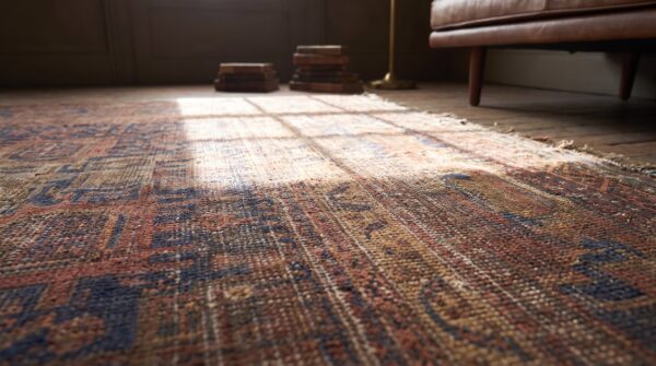 Rustic worn distressed antique tribal persian baluch shabby chic rug 10 Rustic worn distressed antique tribal persian baluch shabby chic rug (sku 20455) - in-room detail