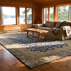 Antique S.E. Persian Kirman Carpet 11'10"×23'10" Navy Floral, Rose Border, Circa 1920 (SKU 20201) - room view
