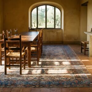 Antique S.E. Persian Kirman Gallery Carpet 5'10"×17'10" Beige Field, Blue Border, Circa 1920 (SKU 20936) - room view