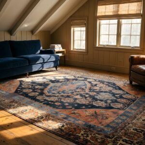 Antique S. Persian Qashqai (Khamse) Carpet 5'2"×7'4" Navy & Ivory Tribal, Late 19th C. (SKU 19508) - room view