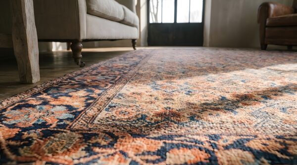 Antique sarouk - farahan persian allover floral herati rug 8 Antique sarouk - farahan persian allover floral herati rug (sku 22859) - in-room detail