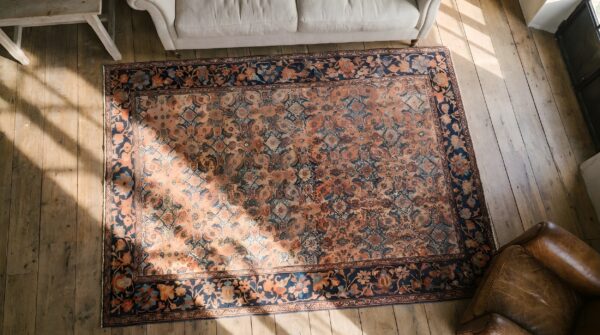 Antique sarouk - farahan persian allover floral herati rug 2 Antique sarouk - farahan persian allover floral herati rug (sku 22859) - styled overhead view