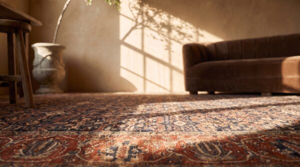 Antique sarouk - farahan persian blue 1880s rug 10 Antique sarouk - farahan persian blue 1880s rug (sku 20236) - in-room detail