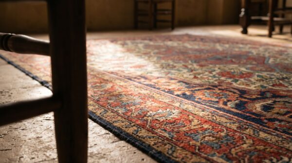 Antique sarouk - farahan persian ivory 1880s rug 7 Antique sarouk - farahan persian ivory 1880s rug (sku 19408) - in-room detail