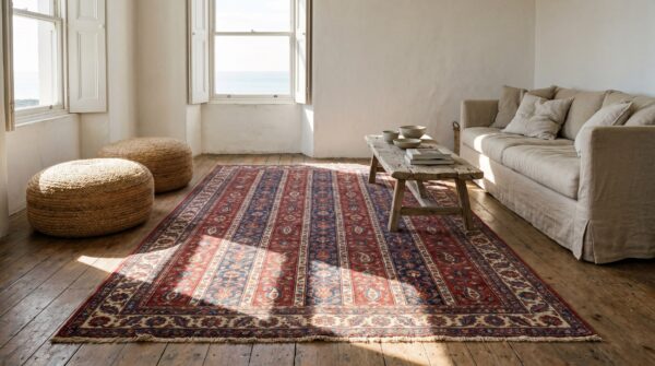 Antique sarouk - farahan persian ivory 1890s rug 3 Antique sarouk - farahan persian ivory 1890s rug (sku 19790) - room view