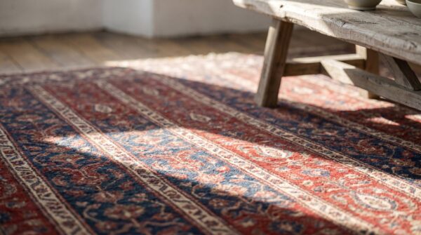 Antique sarouk - farahan persian ivory 1890s rug 4 Antique sarouk - farahan persian ivory 1890s rug (sku 19790) - in-room detail