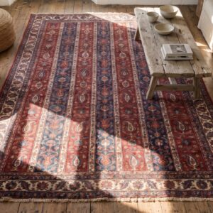 Antique Sarouk - Farahan Persian Ivory 1890s Rug (SKU 19790) - styled overhead view