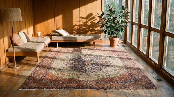 Antique sarouk - farahan small scatter size wool ivory rug 6 Antique sarouk - farahan small scatter size wool ivory rug (sku 18582) - room view