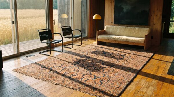 Antique sarouk large room size wool blue rug (sku 19861) - room view