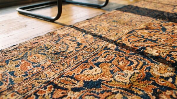 Antique sarouk large room size wool blue rug (sku 19861) - in-room detail
