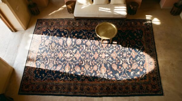 Antique sarouk large room size wool blue navy rug 9 Antique sarouk large room size wool blue navy rug (sku 24367) - in-room detail