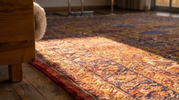 Antique sarouk large room size wool multicolor rug 9 Antique sarouk large room size wool multicolor rug (sku 20424) - in-room detail