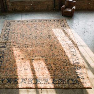 Antique Sarouk Oversized Large Oversized Big Rug Wool Coral (SKU 19315) - styled overhead view