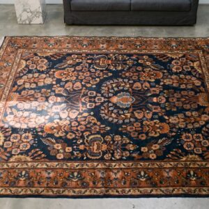 Antique Sarouk Persian Knotted Rug (SKU 20095) - styled overhead view
