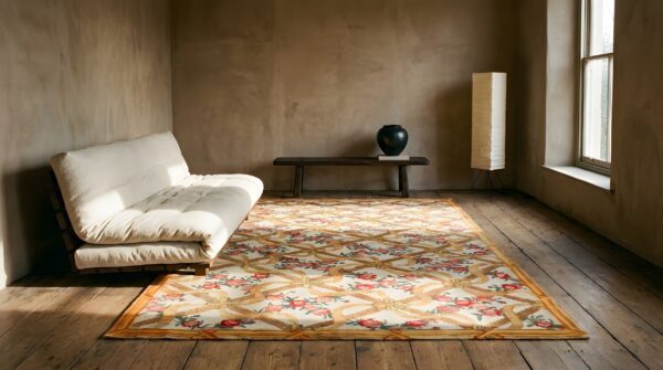Antique savonnerie french allover floral knotted rug (sku 25155) - room view