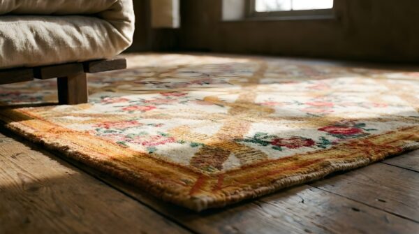 Antique savonnerie french allover floral knotted rug (sku 25155) - in-room detail