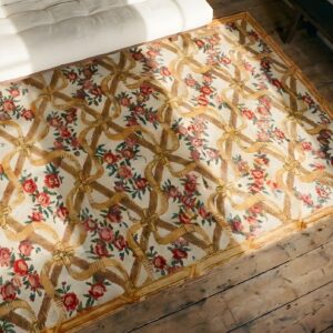 Antique Savonnerie French Allover Floral Knotted Rug (SKU 25155) - styled overhead view