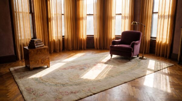 Antique savonnerie french floral, medallion knotted rug (sku 23607) - room view