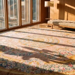 Antique Savonnerie Oversized Round Rug Wool Coral (SKU 22252) - room view
