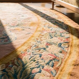 Antique Savonnerie Oversized Round Rug Wool Coral (SKU 22252) - in-room detail