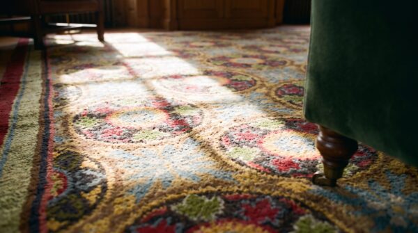 Antique savonnerie spanish knotted rug (sku 19672) - in-room detail