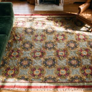 Antique Savonnerie Spanish Knotted Rug (SKU 19672) - styled overhead view