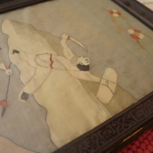 Antique Scenic Chinese Textile Framed Square Multi Panel Triptych (SKU 24338) - room view