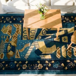 Antique Scenic Pictorial Peking Chinese Rug (SKU 24755) - styled overhead view