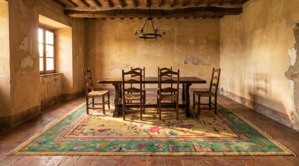 Scenic antique yellow open field room size chinese art deco wool rug 6 Scenic antique yellow open field room size chinese art deco wool rug (sku 22394) - room view