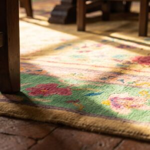 Scenic Antique Yellow Open Field Room Size Chinese Art Deco Wool Rug (SKU 22394) - in-room detail
