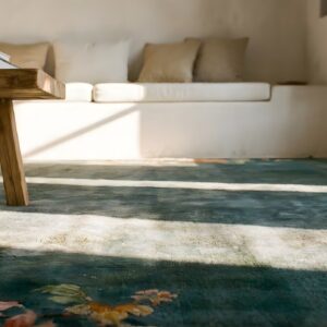 Antique Sea Foam Color Minimalist Floral Chinese Art Deco Area Rug (SKU 25170) - in-room detail