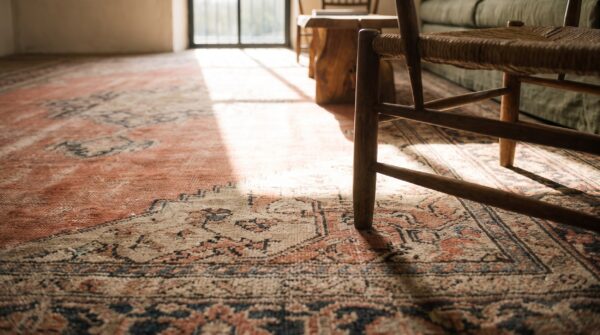 Antique senneh hallway runner wool coral rug (sku 20738) - in-room detail