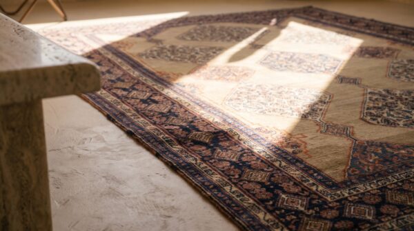 Antique senneh persian knotted rug 8 Antique senneh persian knotted rug (sku 17416) - in-room detail