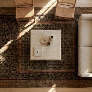 Antique Senneh Persian Allover Knotted Rug (SKU 24395) - styled overhead view
