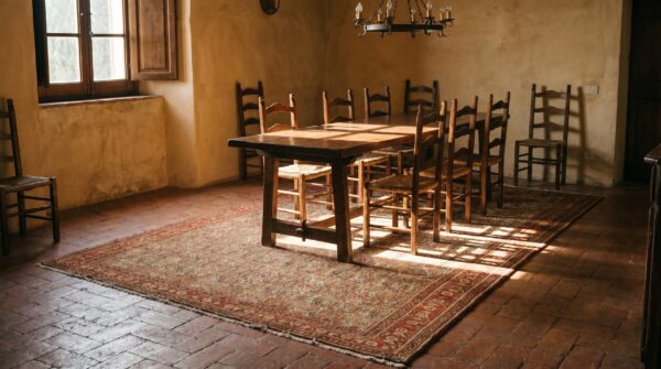 Antique senneh persian ivory 1880s rug (sku 18587) - room view